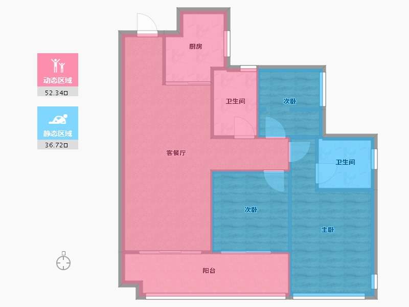 广东省-佛山市-保利天珺映月湖-77.60-户型库-动静分区