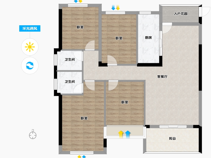 湖北省-黄石市-城投·育才府2期-114.48-户型库-采光通风