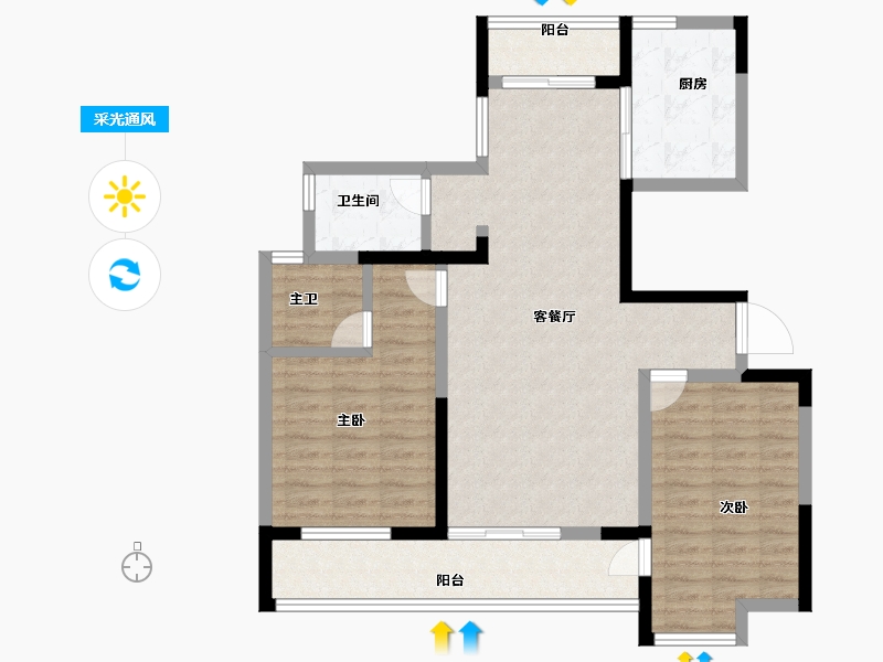 陕西省-汉中市-東都名居-90.40-户型库-采光通风