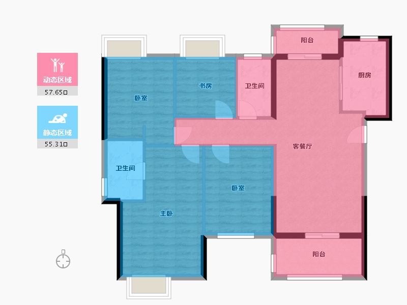 湖南省-长沙市-富力芙蓉新天地-112.60-户型库-动静分区