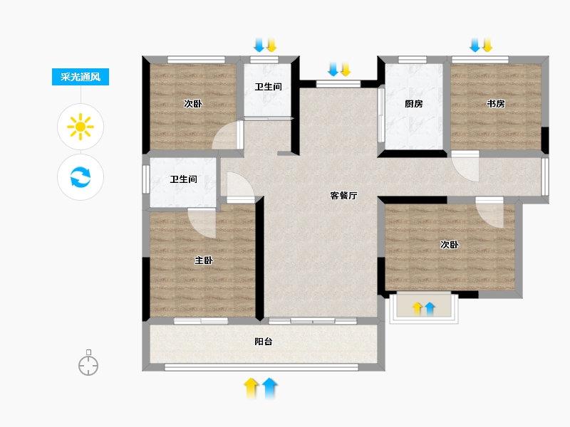 河南省-焦作市-沁阳市一号公馆B区-105.60-户型库-采光通风