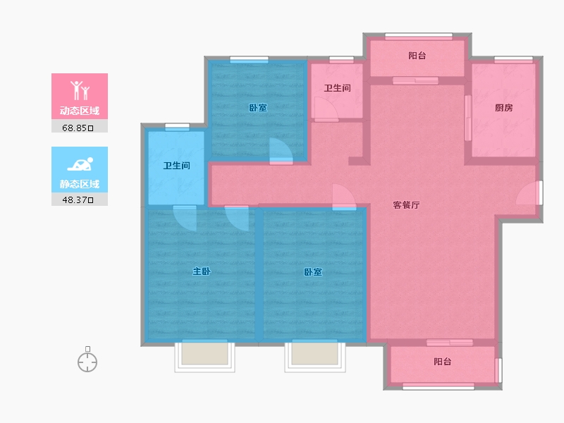 陕西省-西安市-双旗寨商品安置房-104.00-户型库-动静分区