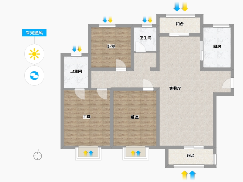 陕西省-西安市-双旗寨商品安置房-104.00-户型库-采光通风