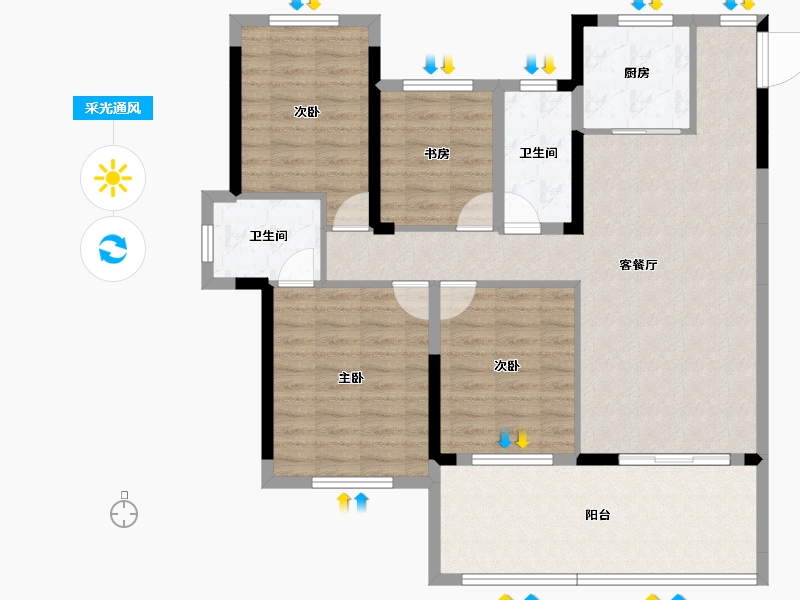 湖北省-黄石市-城投·育才府2期-108.68-户型库-采光通风