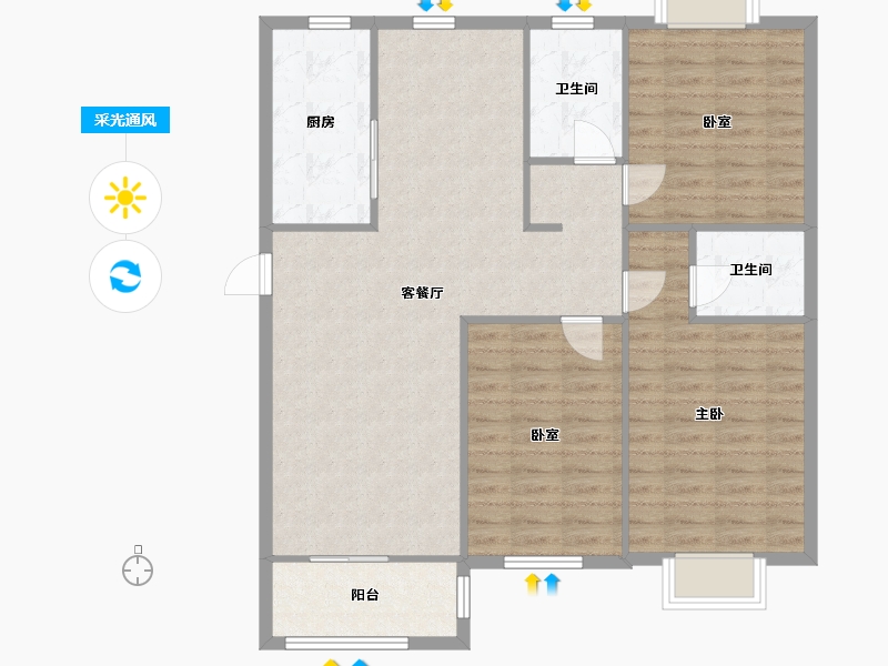 江苏省-盐城市-神州河畔小区-107.20-户型库-采光通风