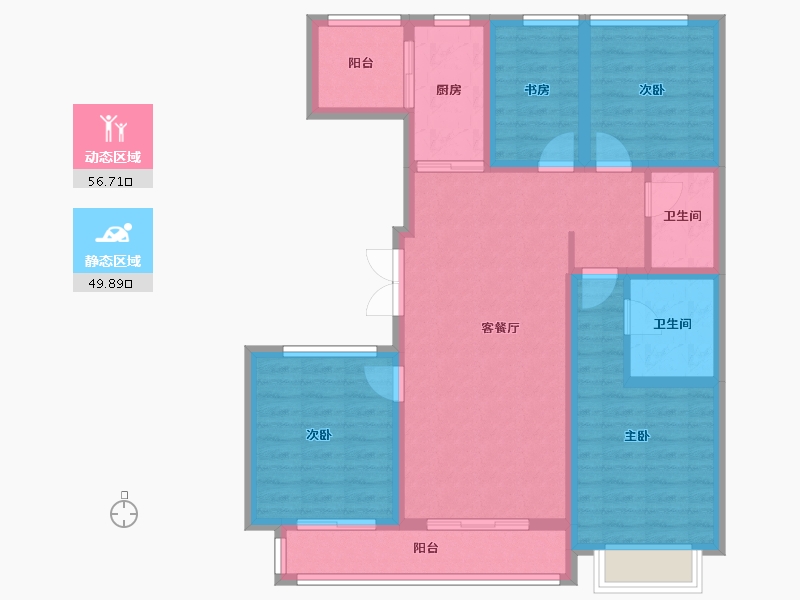 陕西省-咸阳市-青海省咸阳干休所-104.00-户型库-动静分区