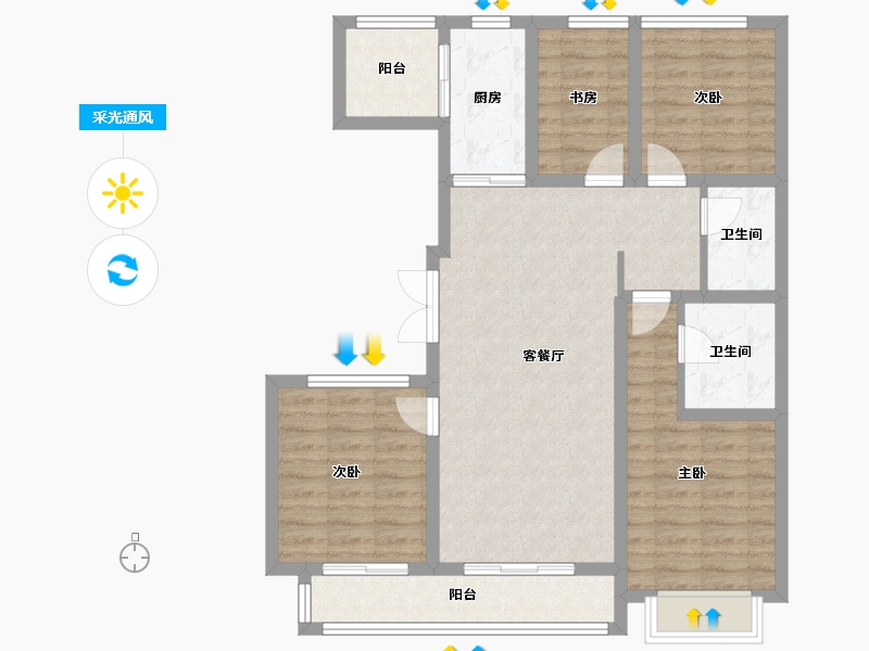 陕西省-咸阳市-青海省咸阳干休所-104.00-户型库-采光通风