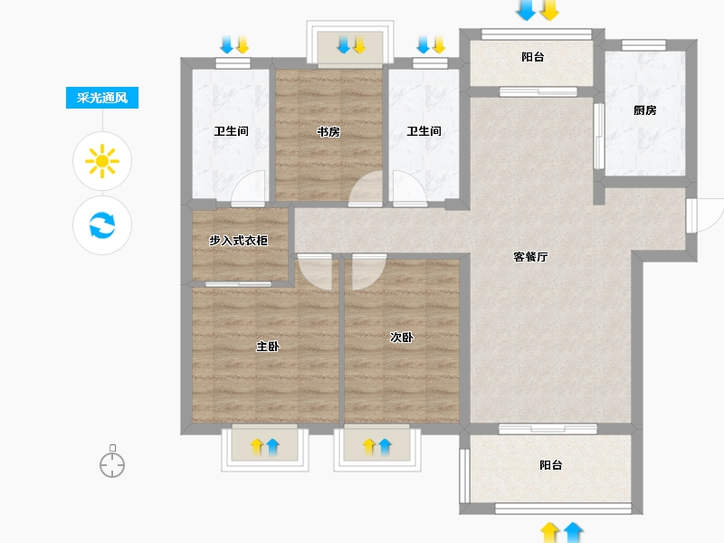 湖北省-武汉市-武汉城建融创锦上公馆-88.00-户型库-采光通风