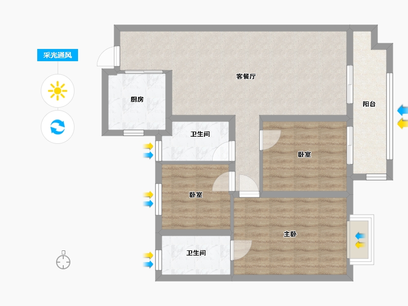 湖北省-襄阳市-世茂云锦-86.60-户型库-采光通风