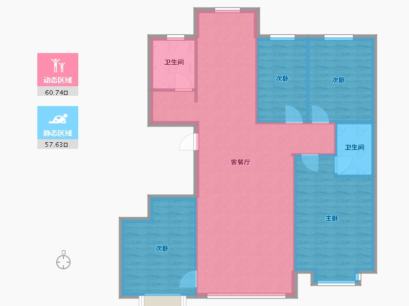 内蒙古自治区-呼和浩特市-城发绿园-四期-113.36-户型库-动静分区