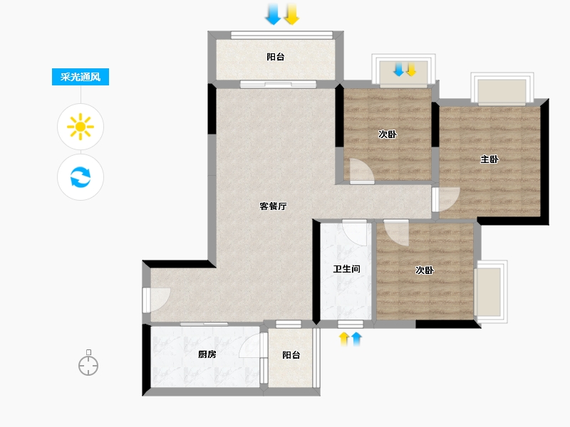 重庆-重庆市-忠县鸣玉溪2号户型-83.20-户型库-采光通风