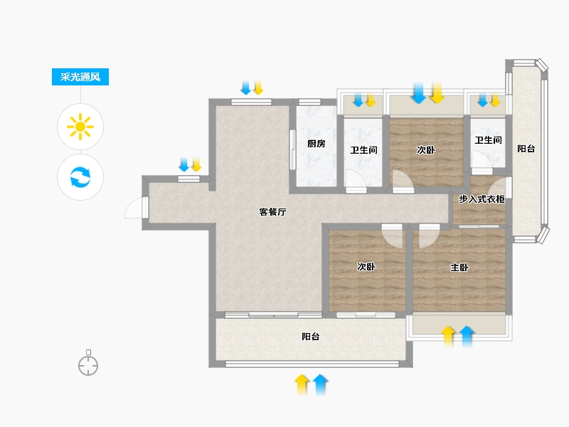 湖南省-常德市-桃城壹号-128.00-户型库-采光通风