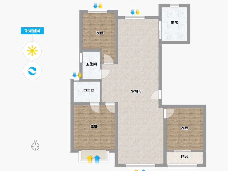 山东省-烟台市-翰林华邸(福华地产)-106.39-户型库-采光通风