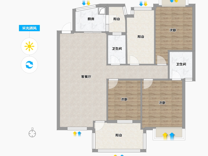 广西壮族自治区-桂林市-碧园印象桂林-107.20-户型库-采光通风