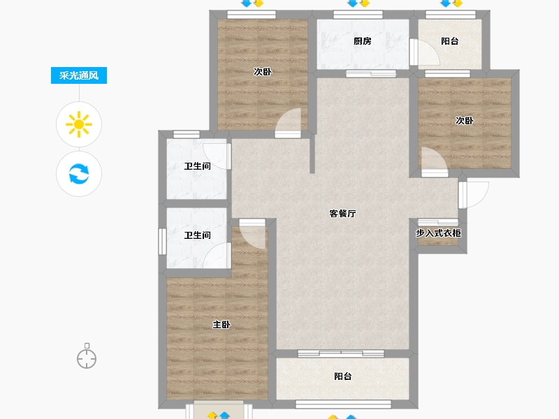 河北省-石家庄市-市庄东苑-88.90-户型库-采光通风