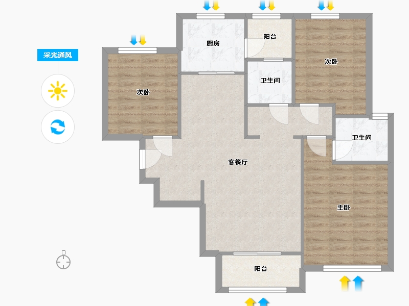 陕西省-西安市-三迪曲江香颂枫丹-89.93-户型库-采光通风