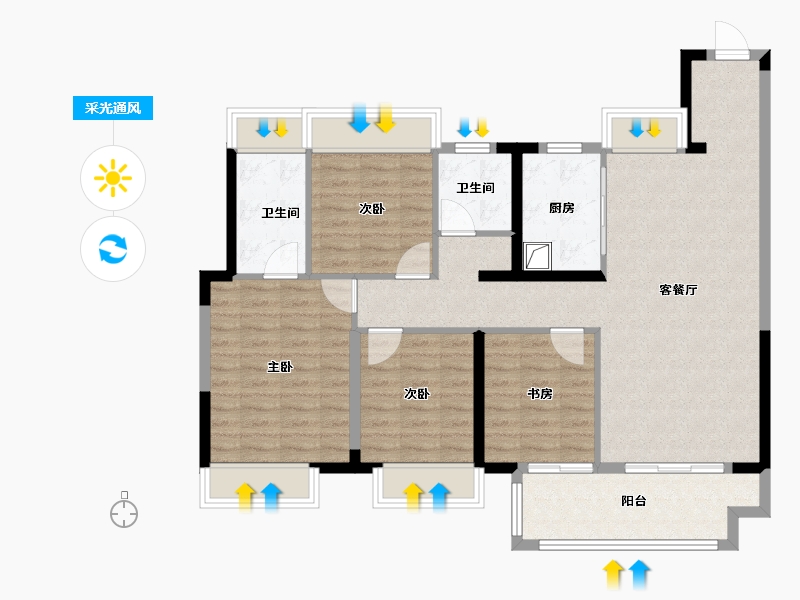 江苏省-镇江市-四季风华-107.00-户型库-采光通风