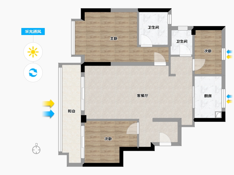 浙江省-宁波市-海畔云城-81.36-户型库-采光通风