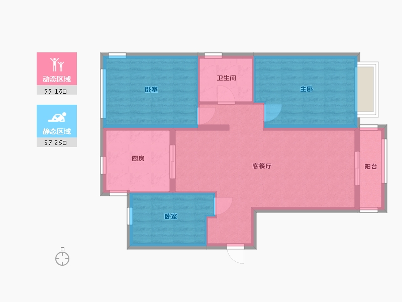 辽宁省-大连市-国宝星月湾-89.60-户型库-动静分区