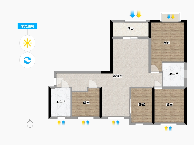 甘肃省-兰州市-大名城-A区-94.40-户型库-采光通风