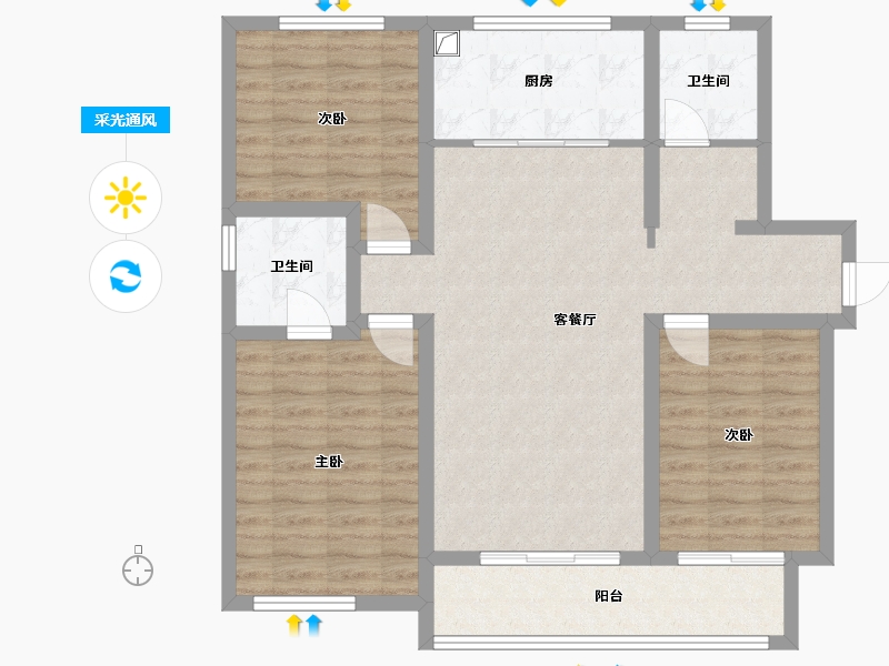 陕西省-西安市-鼎丰源碧馨苑-105.04-户型库-采光通风