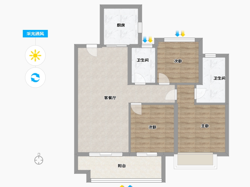 江西省-宜春市-汉港观澜二期-76.00-户型库-采光通风