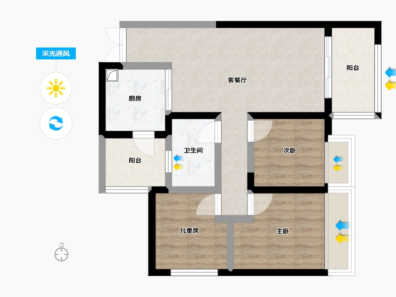 河南省-郑州市-泰宏建业13号院-72.72-户型库-采光通风