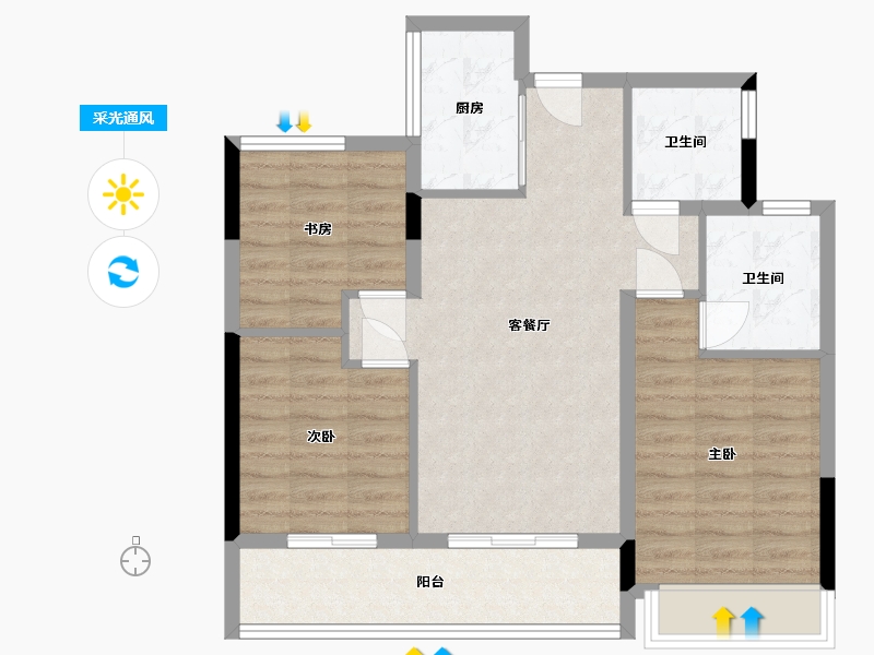 浙江省-杭州市-伟星滨映时代府-76.54-户型库-采光通风