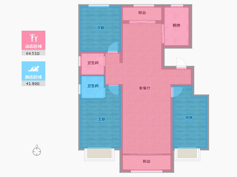 内蒙古自治区-鄂尔多斯市-观山悦-102.40-户型库-动静分区