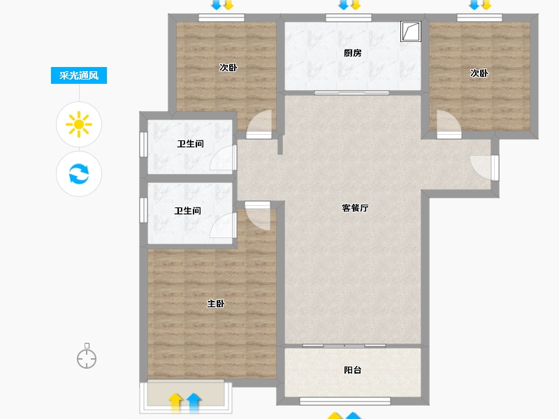 陕西省-西安市-启航馨苑柏梁社区-104.00-户型库-采光通风