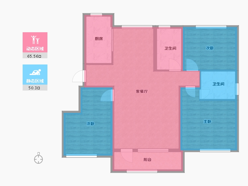 辽宁省-鞍山市-百汇香山六期·伴山洋房-104.00-户型库-动静分区