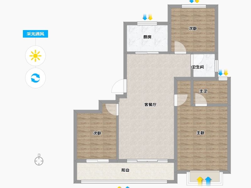 浙江省-宁波市-宁望府-98.40-户型库-采光通风