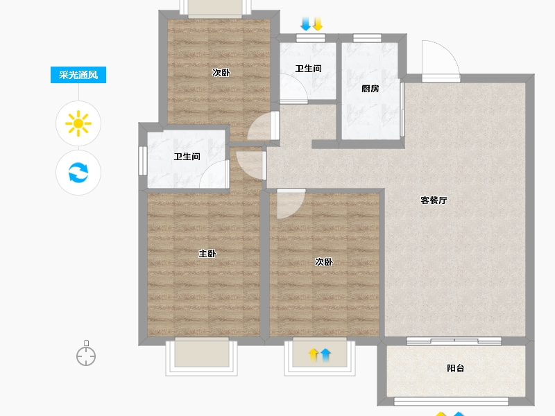 江西省-南昌市-聚仁公园里-84.62-户型库-采光通风