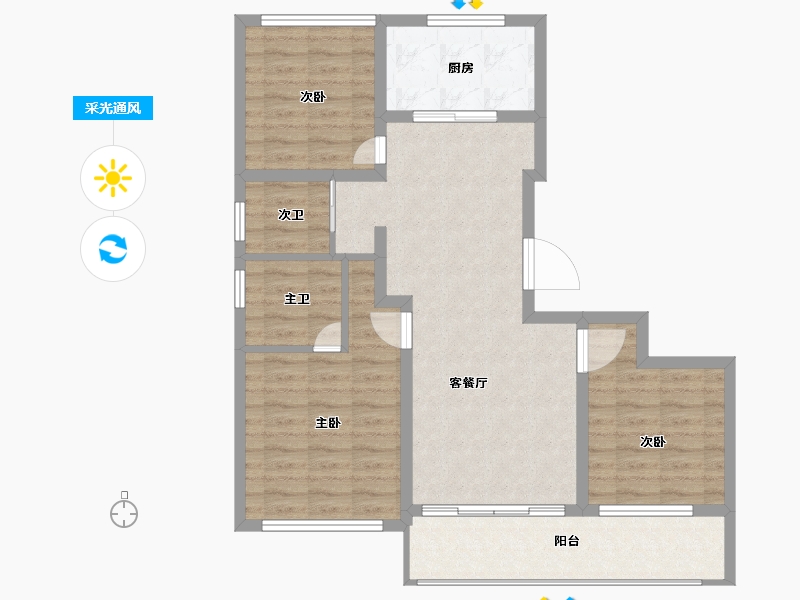 浙江省-金华市-承鑫蓝城城光汇-87.99-户型库-采光通风