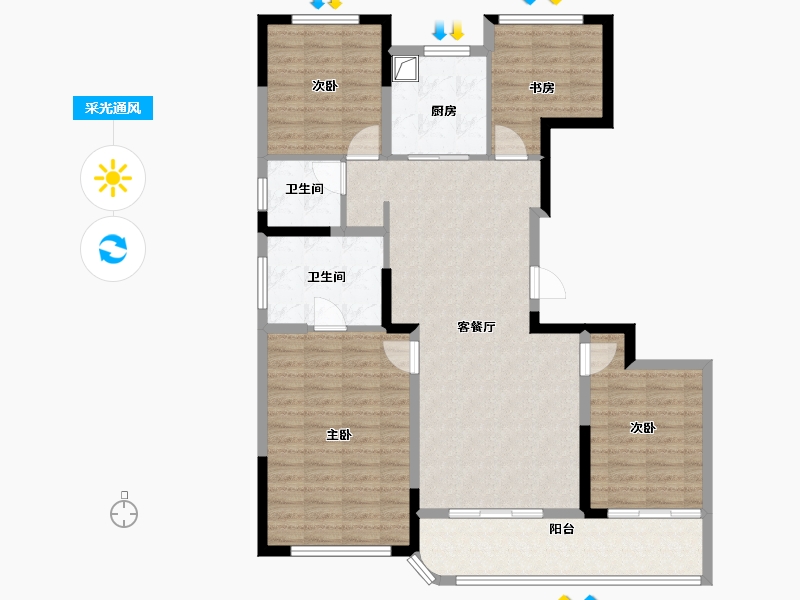 浙江省-金华市-承鑫蓝城城光汇-114.46-户型库-采光通风