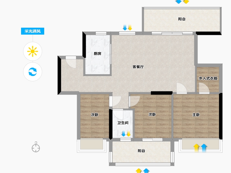 广东省-汕头市-南信时代金湖湾-90.00-户型库-采光通风