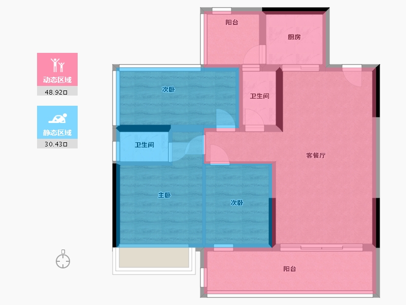 广东省-汕头市-联泰汇悦春天花园三区-69.69-户型库-动静分区