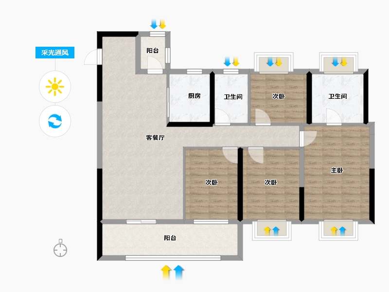 湖北省-荆州市-金科中梁博翠江樾-113.60-户型库-采光通风