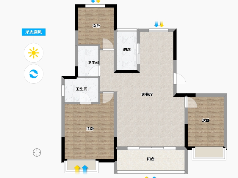 江苏省-苏州市-星河盛世-107.00-户型库-采光通风