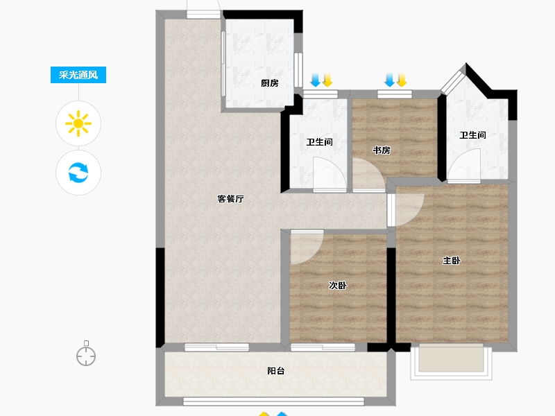 江苏省-苏州市-星河盛世-86.40-户型库-采光通风