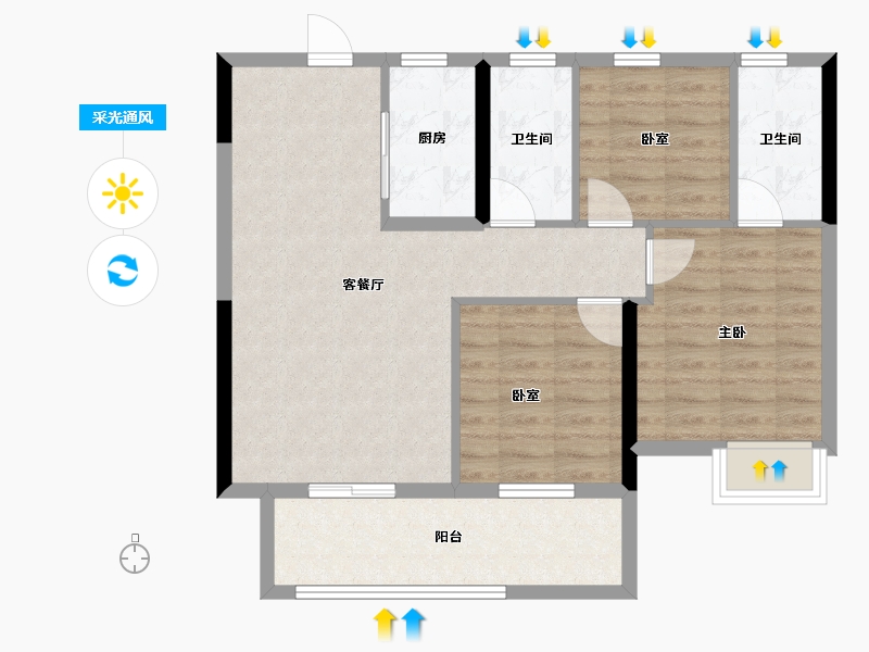 江西省-赣州市-滨江云宸-84.00-户型库-采光通风