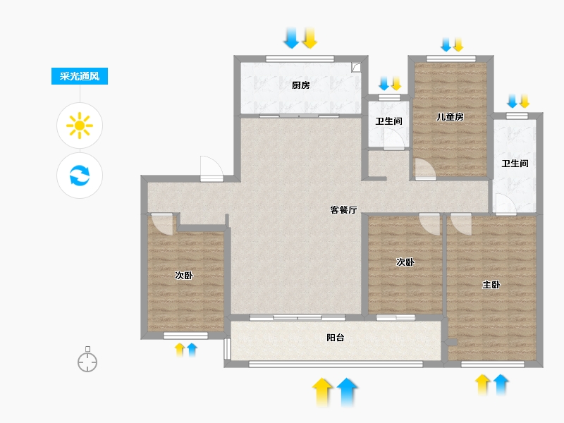 江苏省-南通市-万科官山望-132.00-户型库-采光通风