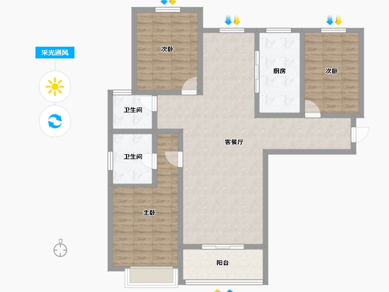 陕西省-西安市-和平璟苑-110.82-户型库-采光通风