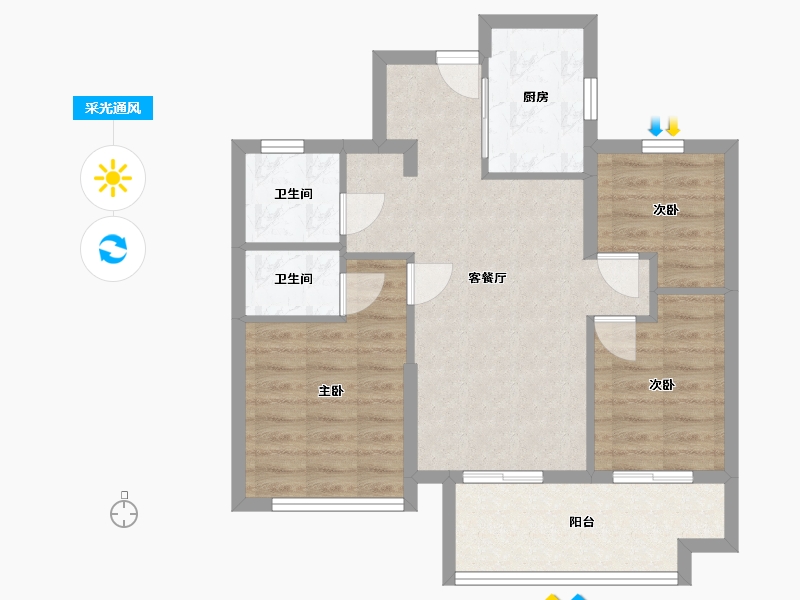 福建省-福州市-鼓楼里-72.00-户型库-采光通风