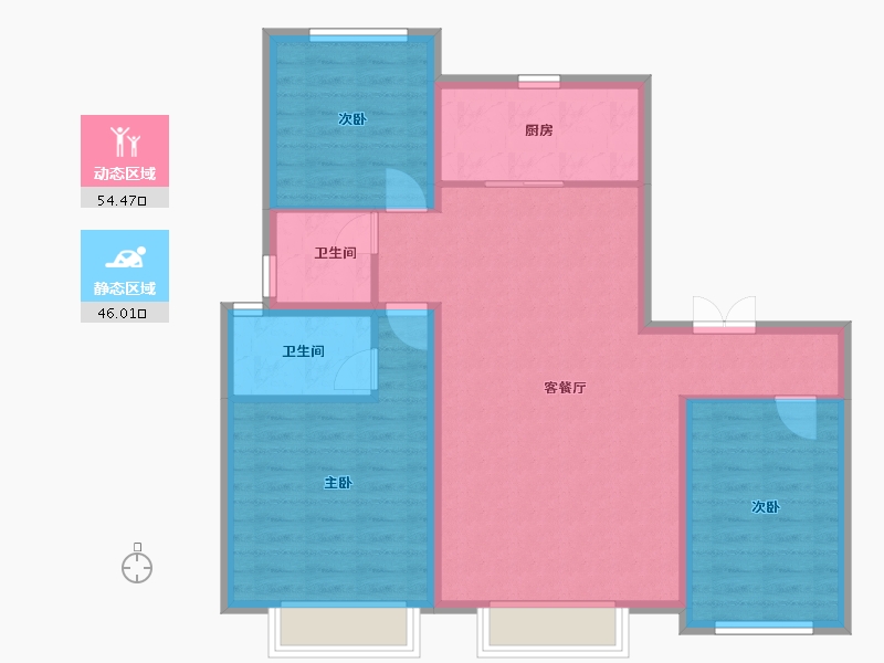 陕西省-西安市-万科·雁鸣湖-90.63-户型库-动静分区