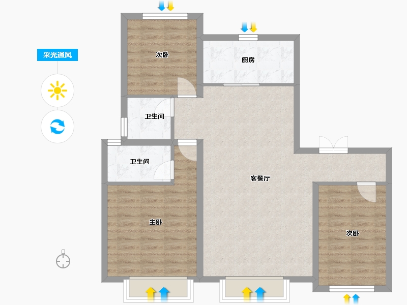 陕西省-西安市-万科·雁鸣湖-90.63-户型库-采光通风