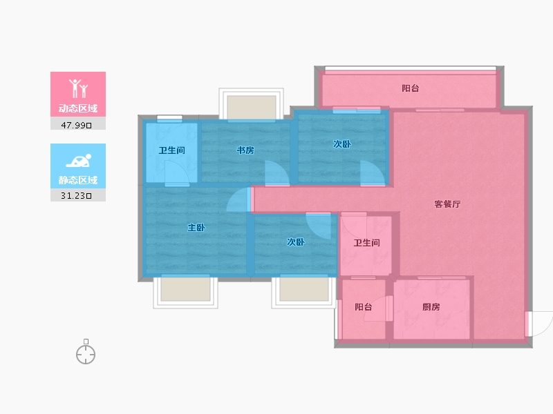 重庆-重庆市-保利和光尘樾-70.18-户型库-动静分区