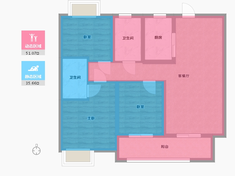 湖北省-武汉市-保利城七期云廷-76.85-户型库-动静分区