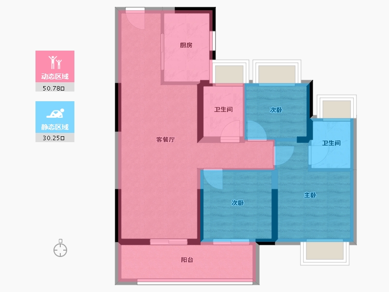 湖北省-武汉市-宝业·璞园-71.89-户型库-动静分区