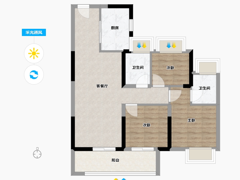 湖北省-武汉市-宝业·璞园-71.89-户型库-采光通风